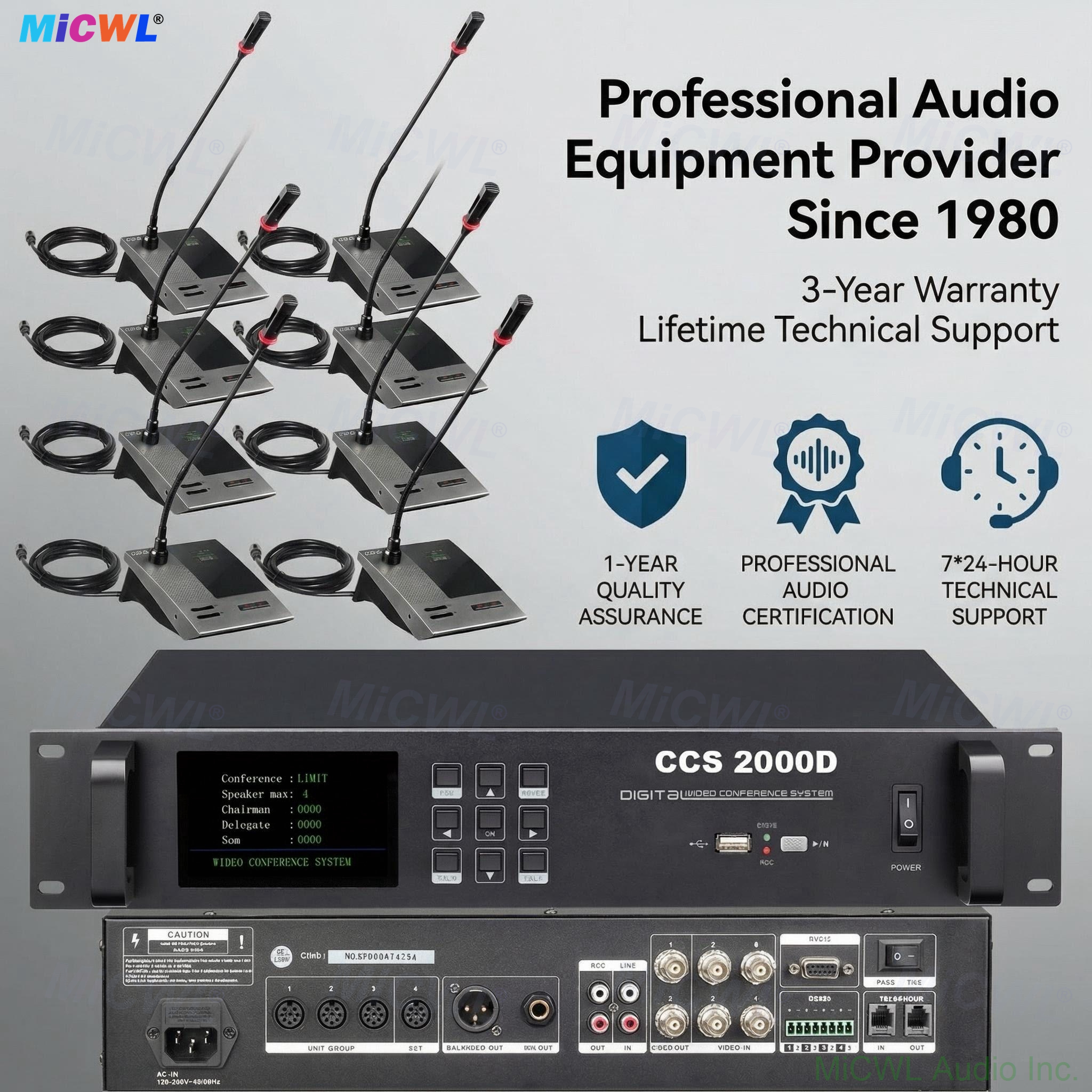 CCSD-DL Digital Gooseneck Conference Microphone with Metal Base and LED Indicator